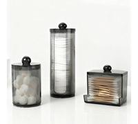 Set da 3 pezzi di porta cotton fioc, contenitore in plastica nera e trasparente per medicinali, set di accessori da bagno per organizzare trucchi, cotton fioc, palline, dischetti, filo interdentale, a