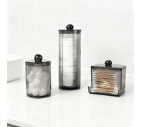 Set da 3 pezzi di porta cotton fioc, contenitore in plastica nera e trasparente per medicinali, set di accessori da bagno per organizzare trucchi, cotton fioc, palline, dischetti, filo interdentale, a