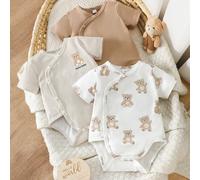 Set da 3 pezzi di tutine estive a maniche corte per neonati, bambini e bambine, con stampa adorabile di orsetti e pois bianchi e marroni, coordinato per tutta la famiglia 6-9M,0-1M,1-3M,3-6MAnimalePol