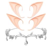 Set da 3 pezzi Elfi Costume da donna, principessa Crystal Crown con orecchie da elfo, costume da fata da donna, principesse, copricapo, tiara per matrimonio, sposa, festa di carnevale, cosplay