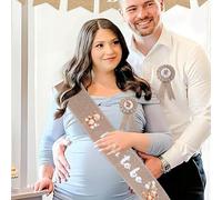 Set da 3 pezzi: Fascia premaman in lino con motivo orsetto, Spille da bavero per maternità e paternità, Decorazioni per festa del bambino, Fascia premaman in stile boho, Set di spille a forma di corsa