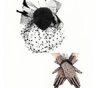Set da 3 pezzi Fascinators, cappelli e guanti in pizzo set per donne, cappelli eleganti da tè, cappelli da Kentucky Derby del 2024 stile anni '50, fermagli per capelli da sposa per matrimonio, velo a