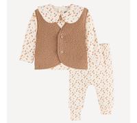 Set da 3 pezzi: gilet, T-shirt a maniche lunghe e pantaloni sarouel Beige 12 mesi - 74 cm Floreale