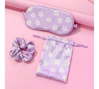 Set da 3 pezzi include maschera per gli occhi in raso viola con stampa digitale, scrunchie e custodia, adatto per uso quotidiano, riposo e conservazione Tagli UnicaPiantePoliestere