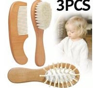 Set da 3 pezzi: Mini spazzola morbida per capelli + Pettine in legno + Pettine massaggiante, adatto per il bagno del bambino, dimensione circa metà del palmo di un adulto, può essere usato per lavare