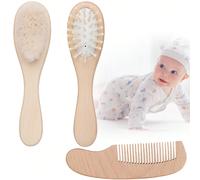 Set da 3 pezzi: Mini spazzola morbida per il bagnetto del bambino + Pettine in legno + Spazzola da massaggio, dimensione solo metà di un palmo adulto, adatto per lavare il viso, pulire i capelli, fare