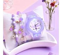 Set da 3 pezzi: Orologio da polso al quarzo con corona e luce, braccialetto pendente, gioielli, regalo per la figlia, in morbido silicone Tagli UnicaPoliestere