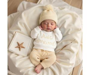 Set da 3 pezzi Outfit per annuncio di nascita in ospedale per neonato, bianco, autunnale, con grafica divertente, coordinato per la famiglia, 1-3 mesi, maglietta in maglia, pantaloni, cappello, access