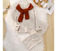 Set da 3 pezzi per bambine in età prescolare: maglietta a maniche lunghe con texture, pantaloni e sciarpa, stile campagnolo, adatto per casual, vacanze, Ognissanti, Natale, ritorno a scuola 6Y,7Y,4Y,5