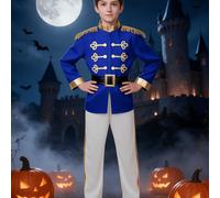 Set da 3 pezzi per bambino "Principe Blu Affascinante", composto da maglietta, pantaloni e cintura, per Carnevale, Halloween, spettacoli, compleanni e feste