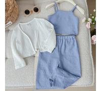 Set da 3 pezzi per neonata composto da cardigan a maniche lunghe lavorato a maglia, canotta color tinta unita e pantaloni lunghi, look casual carino 6-9M,9-12M,12-18M,18-24M,2-3YColore unicoTessuto in