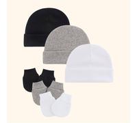Set da 3 pezzi per neonato 0-3M, unisex, composto da cappello, guanti e protettore per fontanella, morbido e delicato sulla pelle, adatto per tutte le stagioni, da usare quotidianamente, cappello per