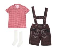 Set da 3 pezzi per Oktoberfest per bambini, pantaloni corti tradizionali con camicia a quadri e , salopette tradizionali in cotone, per bambini e bambine