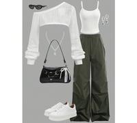 Set da 3 pezzi per ragazze adolescenti, adatto per autunno e inverno, composto da top in rete, gilet e pantaloni dritti da lavoro casual. Stile di strada tipico di Europa e America. 14Y,16Y,15YColore