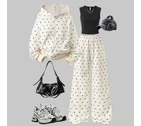 Set da 3 pezzi per ragazze adolescenti con felpa con cappuccio a maniche lunghe con chiusura lampo, grafica di un piccolo cavallo, canotta nera casual streetwear e pantaloni a gamba dritta con vita el