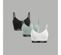 Set da 3 pezzi per ragazze adolescenti, reggiseno canotta minimalista con lettere, elastico, rifinito, in poliestere, coordinato, facile da abbinare, facile da curare, sportivo, per autunno e inverno 