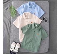 Set da 3 pezzi per ragazzi pre-adolescenti: camicie a maniche corte in tessuto leggero e casual, con colletto alla coreana, adatte per la scuola, le feste e l'uso all'aperto 8Y,9Y,10Y,11Y,12YBlocchi d