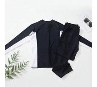 Set da 3 pezzi: Rashguard da uomo con chiusura lampo a maniche lunghe stile boyfriend, colore nero e bianco minimalista, leggings da nuoto aderenti, pantaloncini da spiaggia traspiranti con tasche L,M