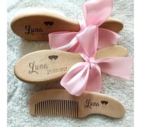Set Da 3 Pezzi Set Di Spazzole E Pettini Personalizzati Personalizzati For Neonati, Spazzola For Capelli For Bambini, Pettine In Legno Bambini, Cuffia For Culla, Spazzola Con Setole Di Capra Naturali