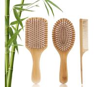 Set da 3 pezzi spazzola per capelli in bambù e pettine in legno, spazzola bamboo spazzola legno per capelli, spazzola antistatica, anti-frizz, spazzola per ricci adatta per uomini, donne e bambini