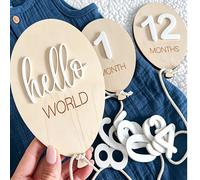 Set da 3 pezzi Tavoletta in legno per il primo anno di vita con palloncini - Tavoletta per annuncio della crescita mensile del neonato, Cartoline per traguardi mensili, Accessori fotografici, Cartolin