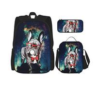 Set da 3 pezzi Zaini Bulldog francese divertente con borsa per libri in vetro Borsa da viaggio per campeggio da lavoro Borsa da scuola Astuccio per il pranzo Combinazione per uomini Donne Ragazzi Ra