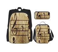 Set da 3 pezzi Zaini Pianoforte Spartiti musicali antichi Astratti Vintage Chitarra spartito Vecchio studio Correzione libro Borsa Viaggio Lavoro Scuola Borsa matite Astuccio Pranzo Combinazione Per