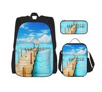 Set da 3 pezzi Zaini Vacanze e turismo Concept Tropic Paradise Beach Holiday Book Bag Viaggio Campeggio Lavoro School Bag Astuccio Pranzo Borsa Combinazione Per Uomini Donne Ragazzi Ragazze Taglia U