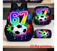 Set da 3 pezzi: Zaino con stampa numero 67 da calcio, borsa a tracolla e astuccio coordinato - Fantasia graffiti cool, adatto per scuola, viaggi, uso quotidiano. Materiale: Poliestere Stile: Casual Is