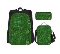 Set da 3 pezzi, zaino leggero e regolabile, borsa termica per il pranzo e astuccio, stampa marmorizzata, Domanda di matematica, taglia unica