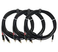 Set da 3 Pronomic Stage J3RC-6m Cavi Audio (3,5 mm Stereo jack a Cinch, per DJ, studio e PA, connettori placcati oro, lunghezza: 6 m) nero