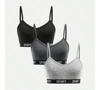 Set da 3 reggiseno a fascia con stampa di lettere minimalista per teenager ragazze 14Y,13Y,16Y,15YLetterePoliestere