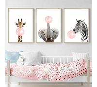 Set da 3 Stampe Poster Animali Giraffa Elefante Zebra Parete Tela 30x40 Quadro Bambini Decorazione Stanze di Nursery Regalo