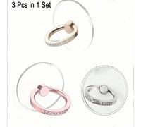 Set da 3 supporti anello per telefono in argento con cristalli, supporto anello in acciaio inossidabile, supporto anello in acrilico trasparente con rotazione a 360°, compatibile con vari telefoni e c