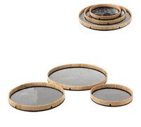 Set Da 3 Tablett Servizio Deko Rotondo Nero In Metallo 50cm Boho Orient