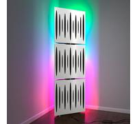 Set da 3 trappole acustiche per bassi con lampada da terra RGB | Supporto acustico mobile angolare retroilluminato a LED | 150x50x10cm | Insonorizzazione e diffusione | [PULSE-10 | Plastica bianca]