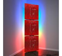 Set da 3 trappole acustiche per bassi con lampada da terra RGB | Supporto acustico mobile angolare retroilluminato a LED | 150x50x15cm | Insonorizzazione e diffusione | [WAVE-15 | Plastica rossa]