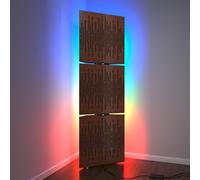 Set da 3 trappole acustiche per bassi con lampada da terra RGB | Supporto acustico mobile angolare retroilluminato a LED | 150x50x10cm | Insonorizzazione e diffusione | [WAVE-10 | Noce]