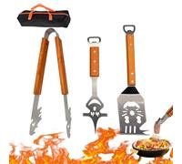 Set da 3 Utensili Barbecue Multifunzione con Spatola, Pinze e Forchettone, Accessori per Picnic e Campeggio, Regali Creativi per Barbecue Uomo, Regalo per Papà