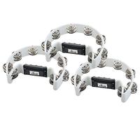 Set da 3 XDrum Tamburello a Mano a Mezzaluna (Tambourine, 16 coppie di jingles in acciaio cromato, plastica) bianco
