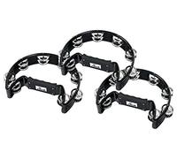Set da 3 XDrum Tamburello a Mano Forma a Mezzaluna (Tambourine, 16 Coppie di Jingle in Acciaio Cromato, Plastica) nero