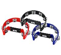 Set da 3 XDrum Tamburello a Mano Forma Mezzaluna Multicolore (Tambourine, 16 Coppie di Jingle in Acciaio Cromato, Plastica) nero, rosso, blu