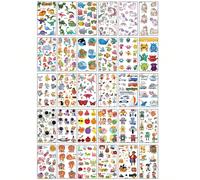 (Set da 30 pezzi) Tatuaggi temporanei colorati a tema cartoni animati, include centinaia di disegni come animali dei cartoni animati, sirene, unicorni, farfalle colorate, piccole auto, frutti e verdur