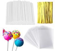 Set da 300 Pezzi di Cake Pops, 100 Sacchetti Trasparenti per Caramelle, 100 Bastoncini per Cake Pops e 100 Strisce di Rilegatura, Cake Pop Dolci Caramelle Fatti in casa