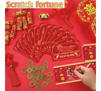 Set da 32 biglietti gratta e vinci per il Capodanno Cinese, gioco di indovinazione della fortuna per l'Anno del Coniglio 2026, biglietti di auguri rossi per il Capodanno Cinese, decorazioni per il Cap