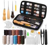 Set da 32 Pezzi Kit Cucito Cuoio, Kit da Cucito con Aghi per Cucire a Mano, Fili Cerati, Punteruolo, Forbici, per Lavorazione Pelle, Accessori Cucito e Riparazioni
