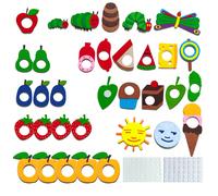 Set da 33/35 pezzi del ciclo di vita della Bruco Affamato, realizzato in feltro, molto adatto per attività di interazione in classe/casa, regali per Natale e Capodanno L,M,Tagli UnicaPoliestere
