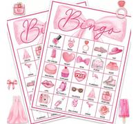 Set da 33 pezzi di Cartelle del Bingo rosa con fiocco, Gioco da Festa Rosa, Adatto per 24 Giocatori, Gioco del Bingo con Bambole Principessa, Adatto per festa di nascità, Riunioni Familiari, Festa del