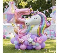 Set da 35 pezzi per decorazioni festa di compleanno a tema unicorno, inclusi palloncini a gradiente da 32 pollici con numeri da 0 a 9, palloncino a forma di unicorno gigante, palloncini a stella rosa