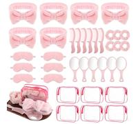 Set da 36 articoli per feste per feste per ragazze, 6 cuffie rosa spa, 6 maschere per occhi rosa per dormire, 6 elastici per capelli in velluto, 6 sacchetti in organzer, 6 specchi, 6 pettini per